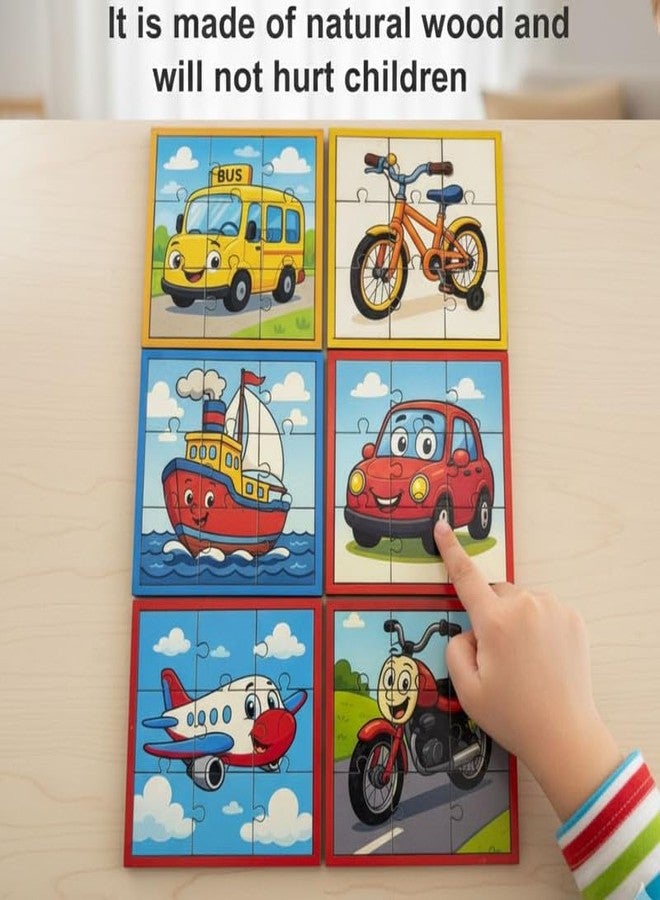 ESPtronics Pack of 6 Vehicle Jigsaw Puzzles for Kids Educational Learning STEM Montessori Puzzles for Ages 4-8 Transportation Jigsaw Puzzles with Car, Bus, Plane, Ship, Bike & Motorcycle - Image 3